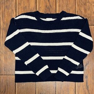 Lucky Brand Women’s Small Cropped Open Knit Navy and White Knit Sweater